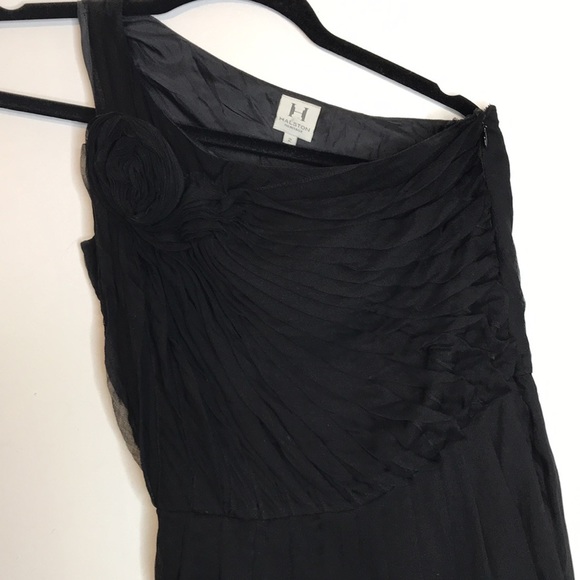 HALSTON rosette silk chiffon one shoulder tunic top - Picture 4 of 11